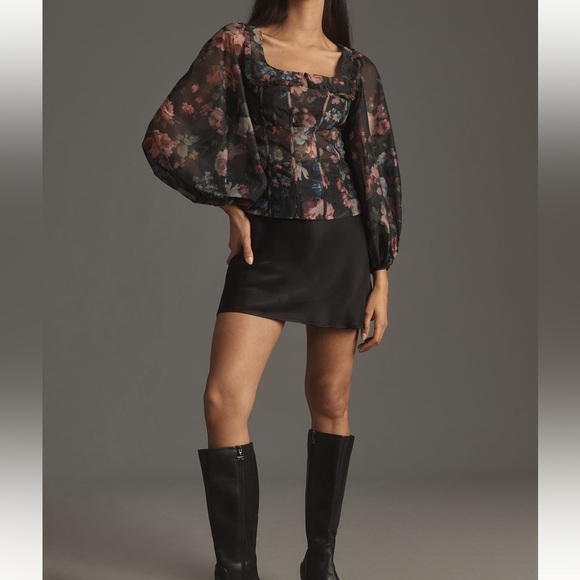 Anthropologie Floral Sheer Blouse - Black, Pink, Blue - Picture 3 of 6